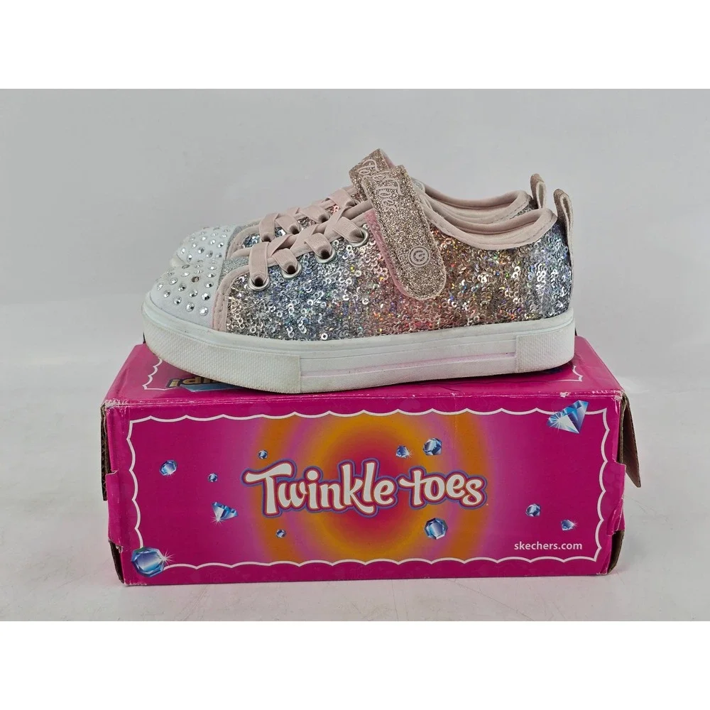 Skechers Twinkle Toes Sneakers Girls Size 11 Light Pink Multi Sequin - Excellent